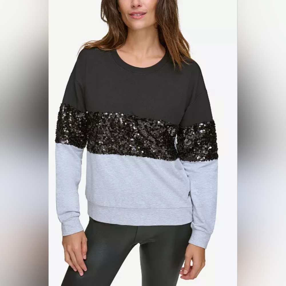 Andrew Marc Sport Women's medium Colorblock Sequin Crewneck Sweatshirt